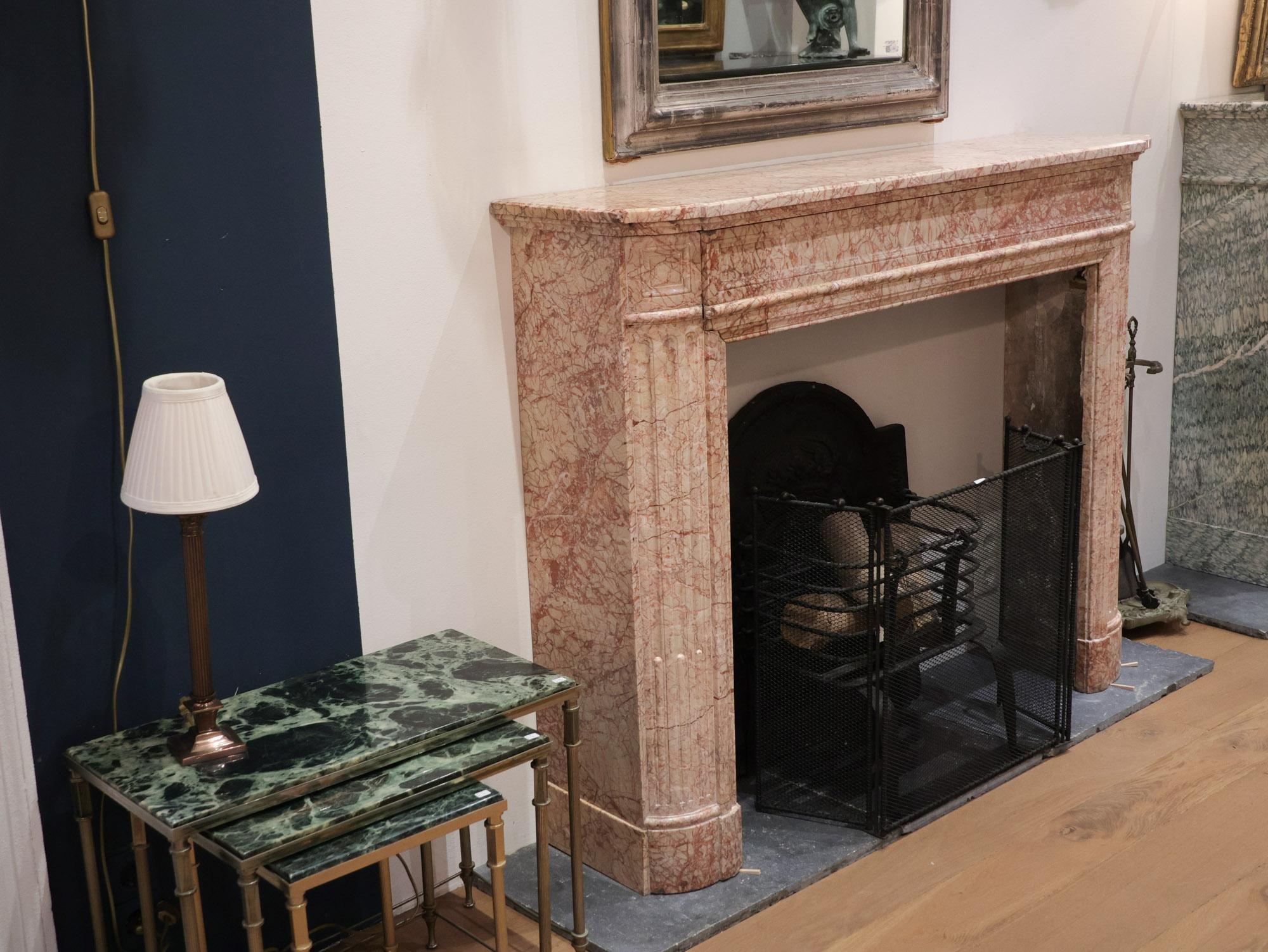 Antique French marble fireplace in pink tones For Sale 10