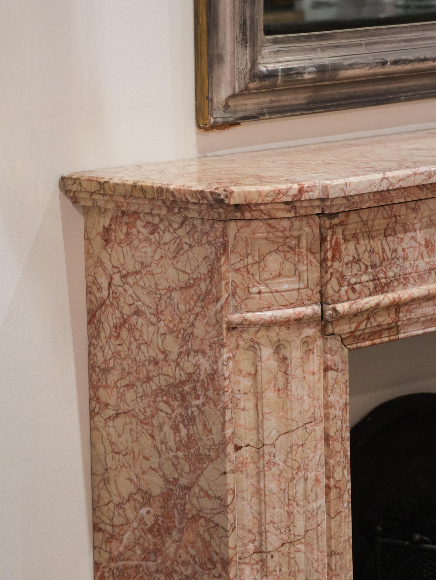 Antique French marble fireplace in pink tones For Sale 11