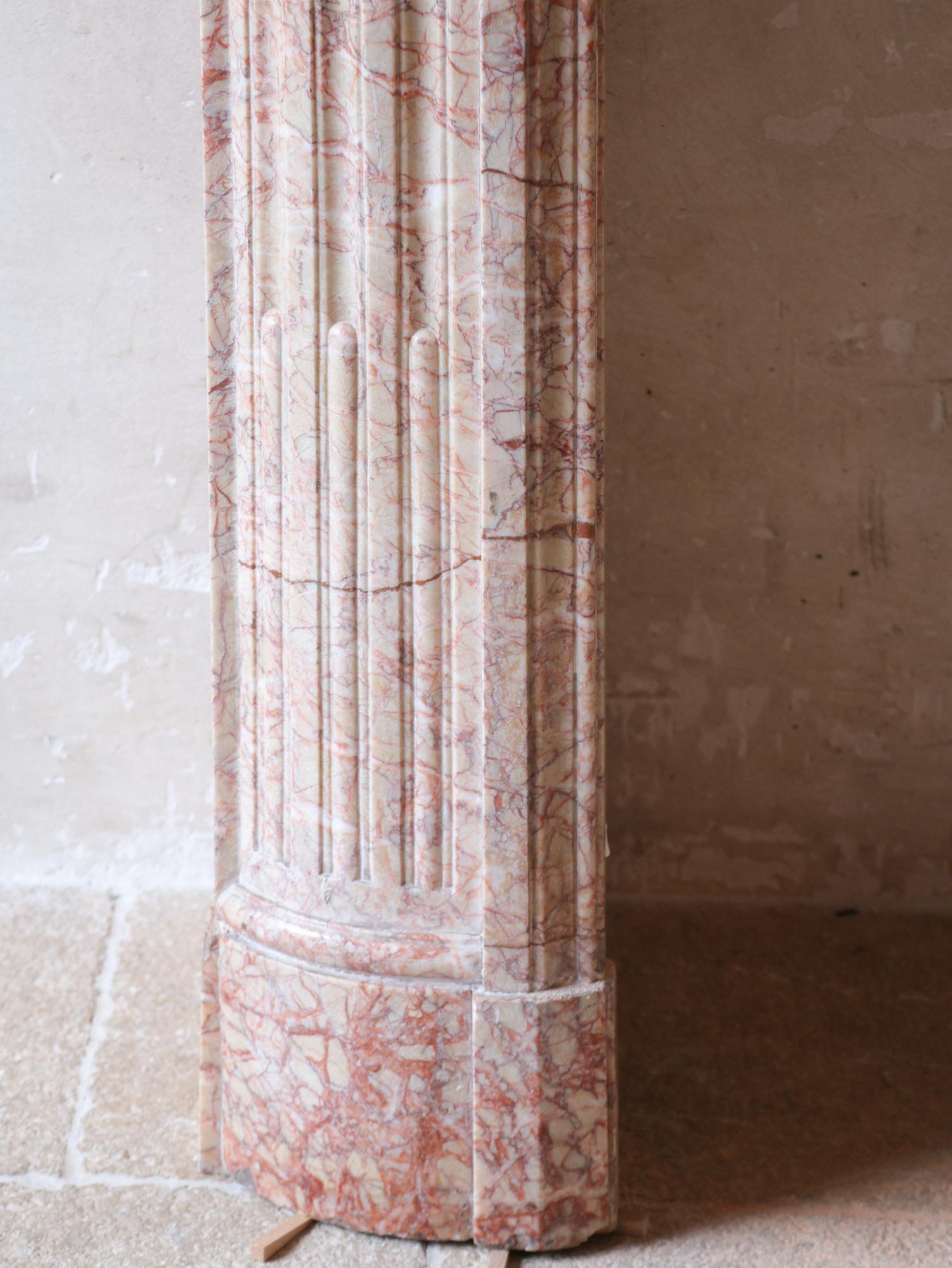 19th Century Antique French marble fireplace in pink tones For Sale