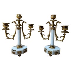 Antique French Marble & Gilded Brass Candelabras circa 1820