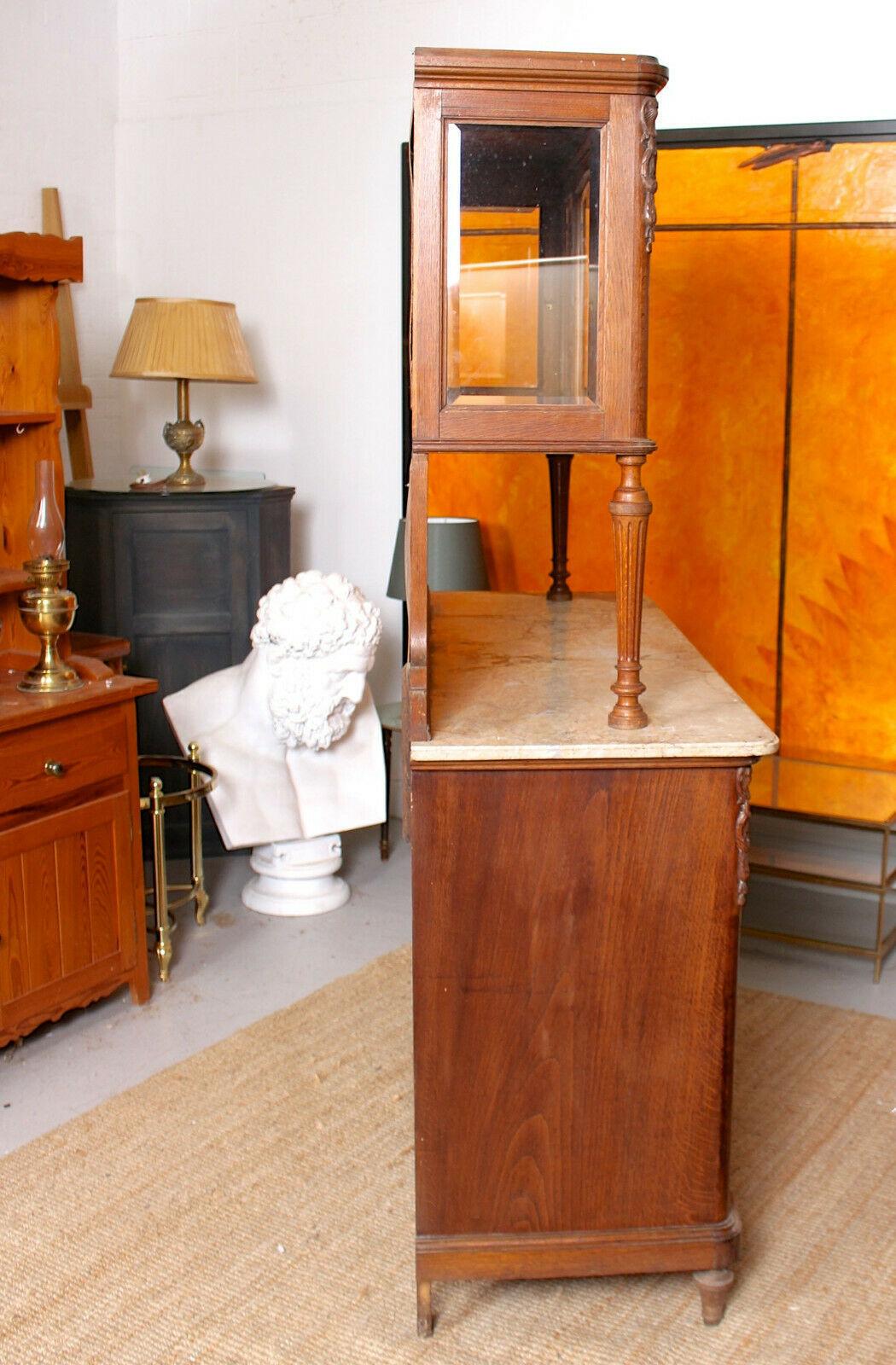Antique French Marble Glazed Oak Dresser Buffet Display, 19th Century For Sale 7