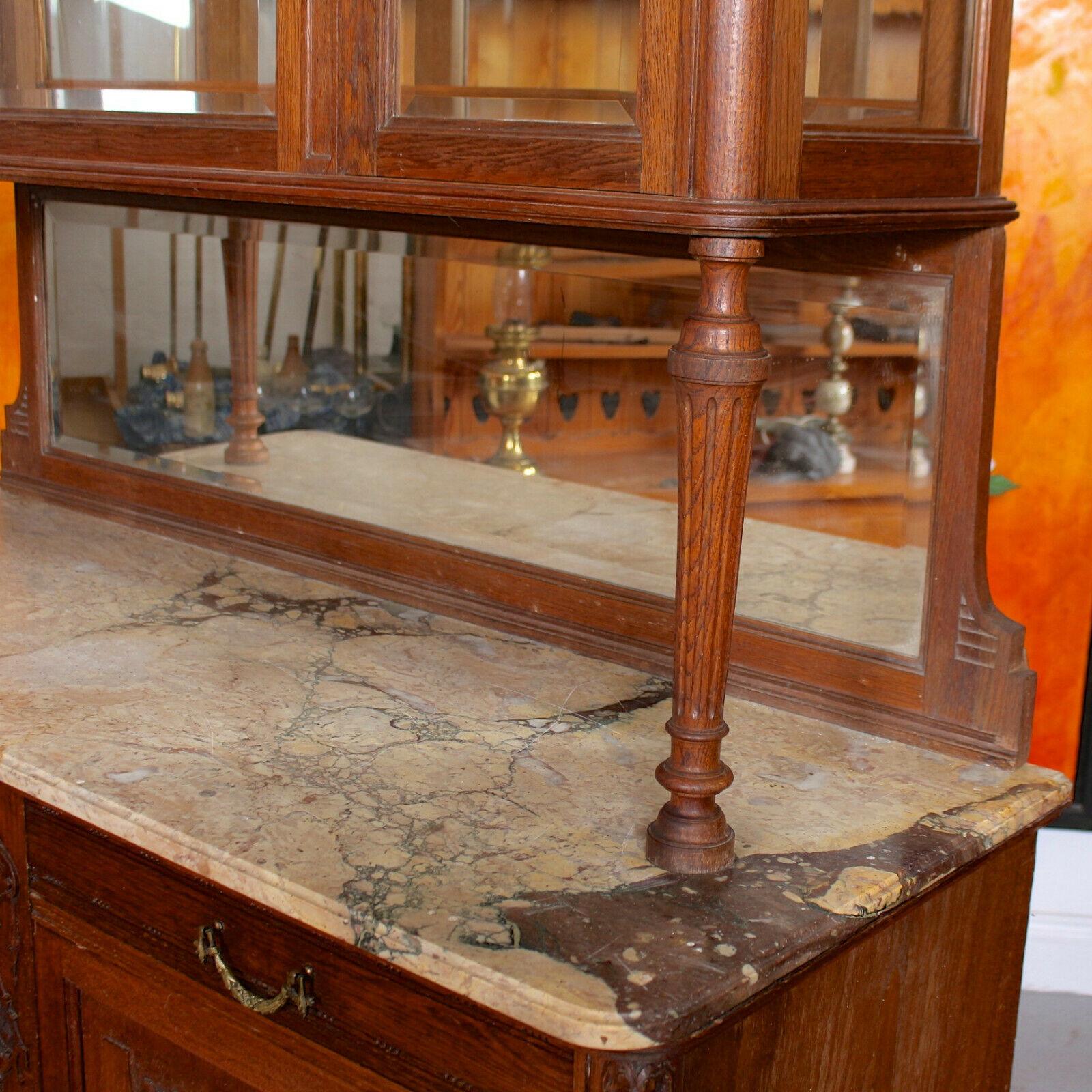 Antique French Marble Glazed Oak Dresser Buffet Display, 19th Century For Sale 3
