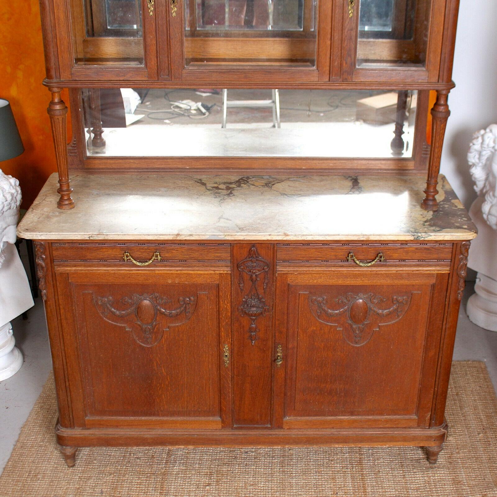 Antique French Marble Glazed Oak Dresser Buffet Display, 19th Century For Sale 4