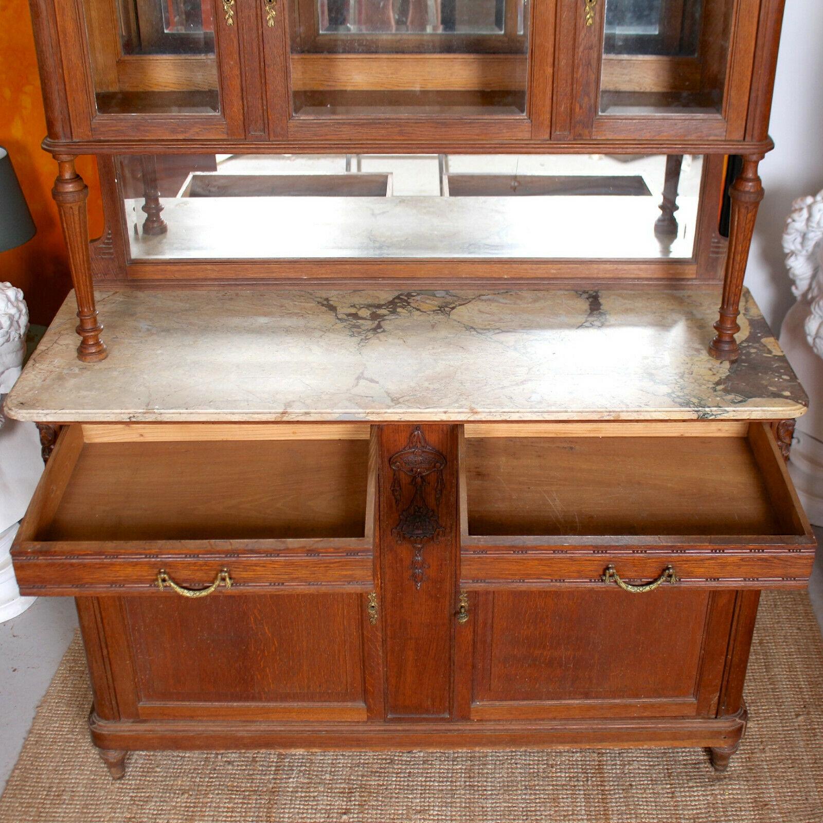 Antique French Marble Glazed Oak Dresser Buffet Display, 19th Century For Sale 5