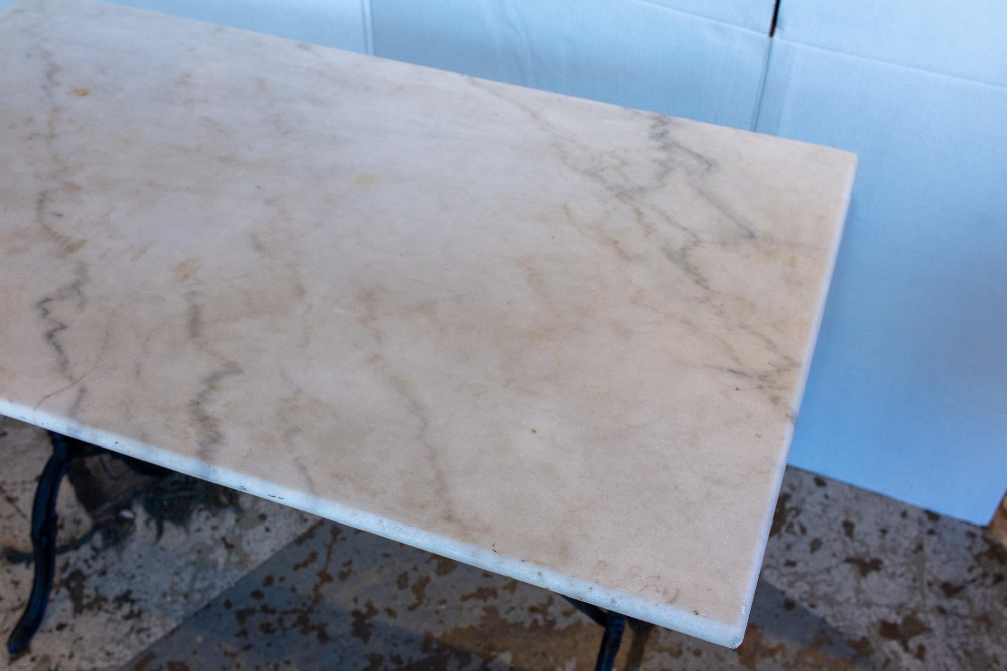 Antique French Marble and Iron Rectangular Bistro Table In Good Condition In Houston, TX