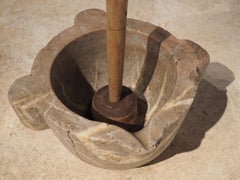 Antique French Marble Mortar with Pestle, 19th Century