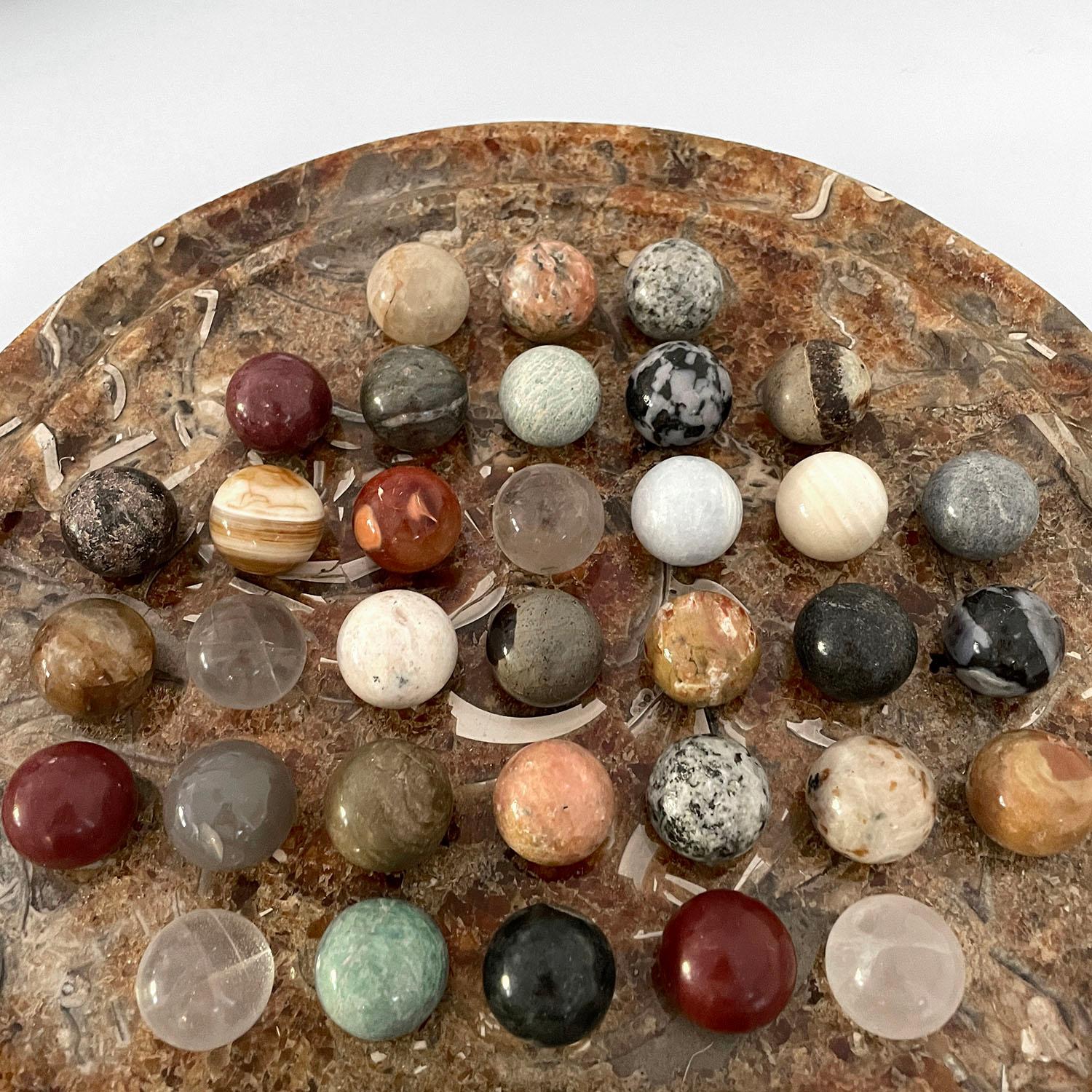 Antique French Marble Solitaire Game Board with Natural Stones  In Good Condition For Sale In Los Angeles, CA