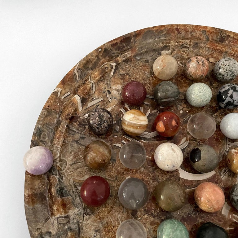 Jeu de solitaire vintage en pierre naturelle, 36 pierres