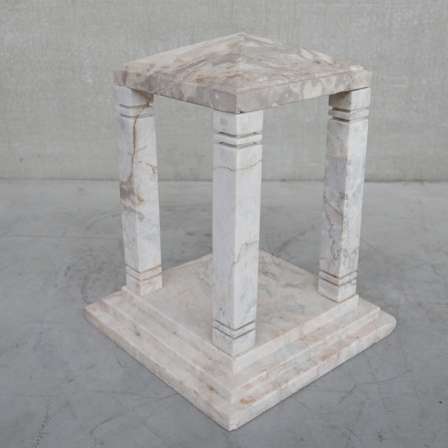 An unusual temple like decorative curio. 

France, early 20th, likely c1920s. 

Formed from sections or marble or alabaster. 

Want's to be put on a console unit as pure decor, or possibly to highlight a piece of art in its open walls. 

The