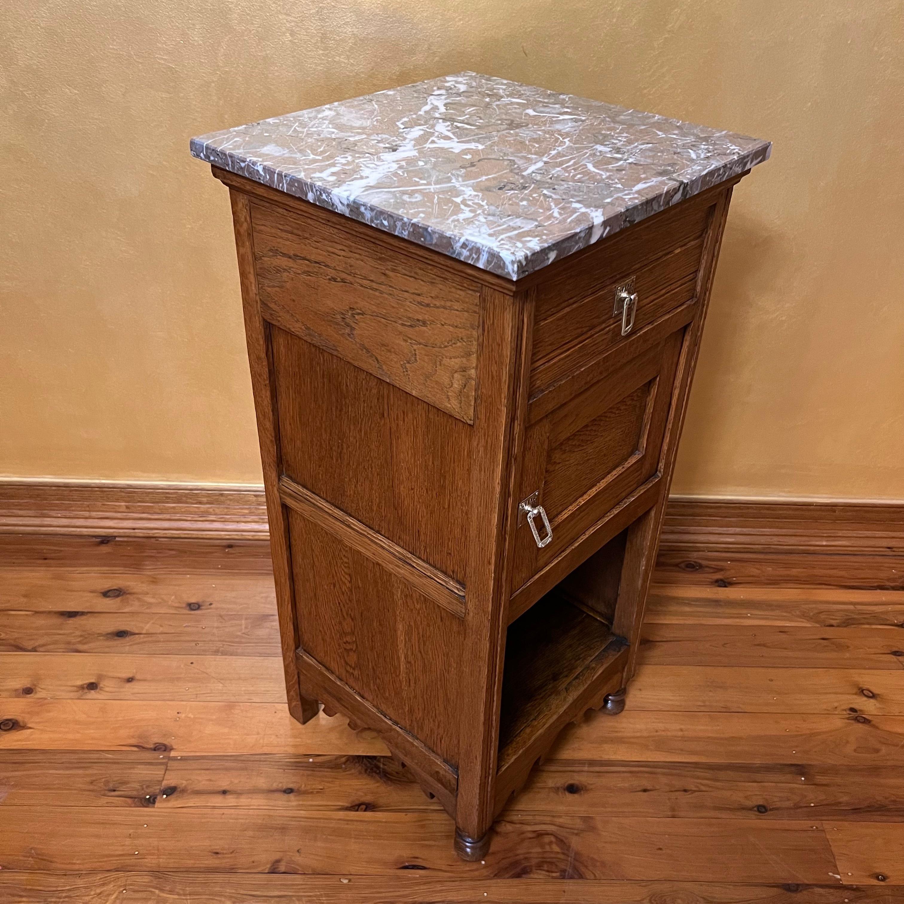 Antique French Marble Top Bedside Table For Sale 1