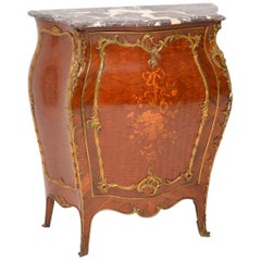 Antique French Marble Top Bombe Cabinet