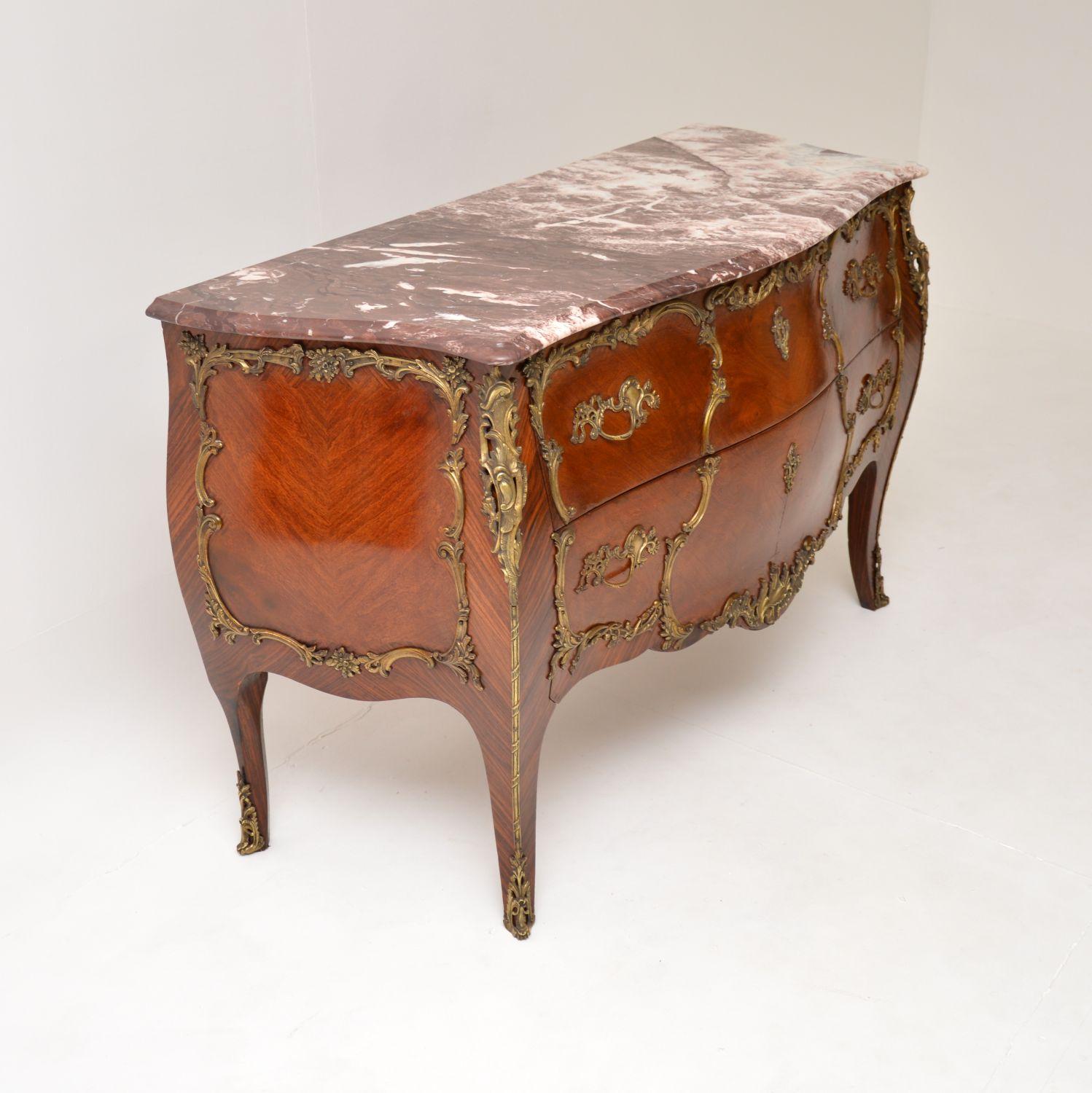 Louis XV Antique French Marble Top Bombe Commode
