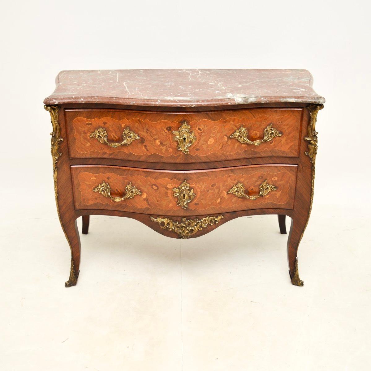 Louis XV Antique French Marble Top Bombe Commode For Sale