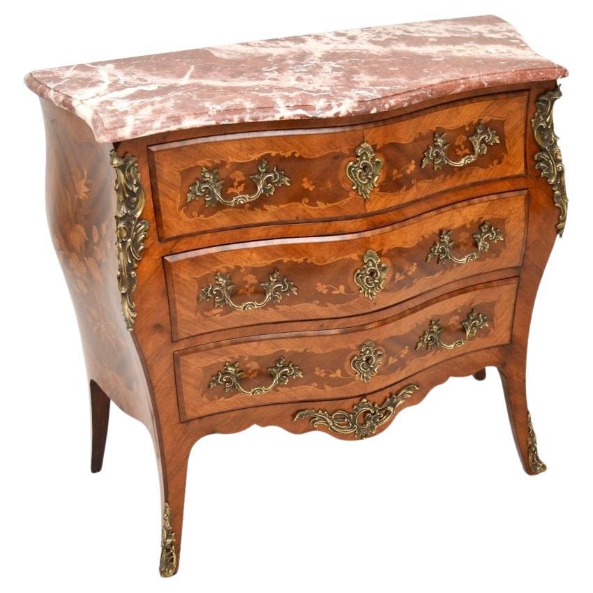 Ancienne commode bombée française à plateau en marbre