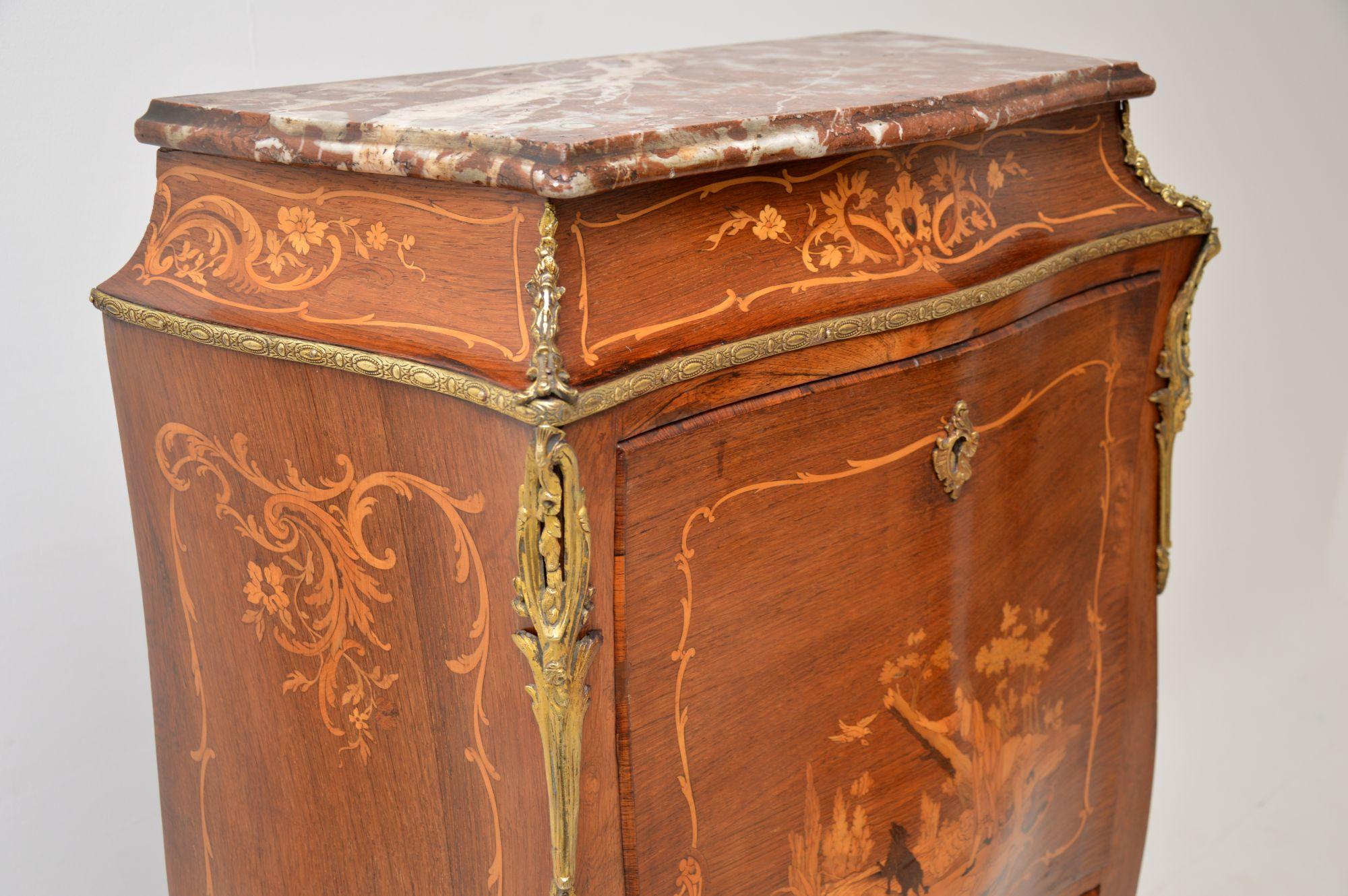 Antique French Marble Top Bombe Secretaire Chest For Sale 5