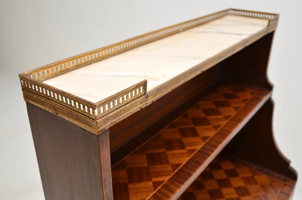 Brass Antique French Marble Top Bookcase For Sale