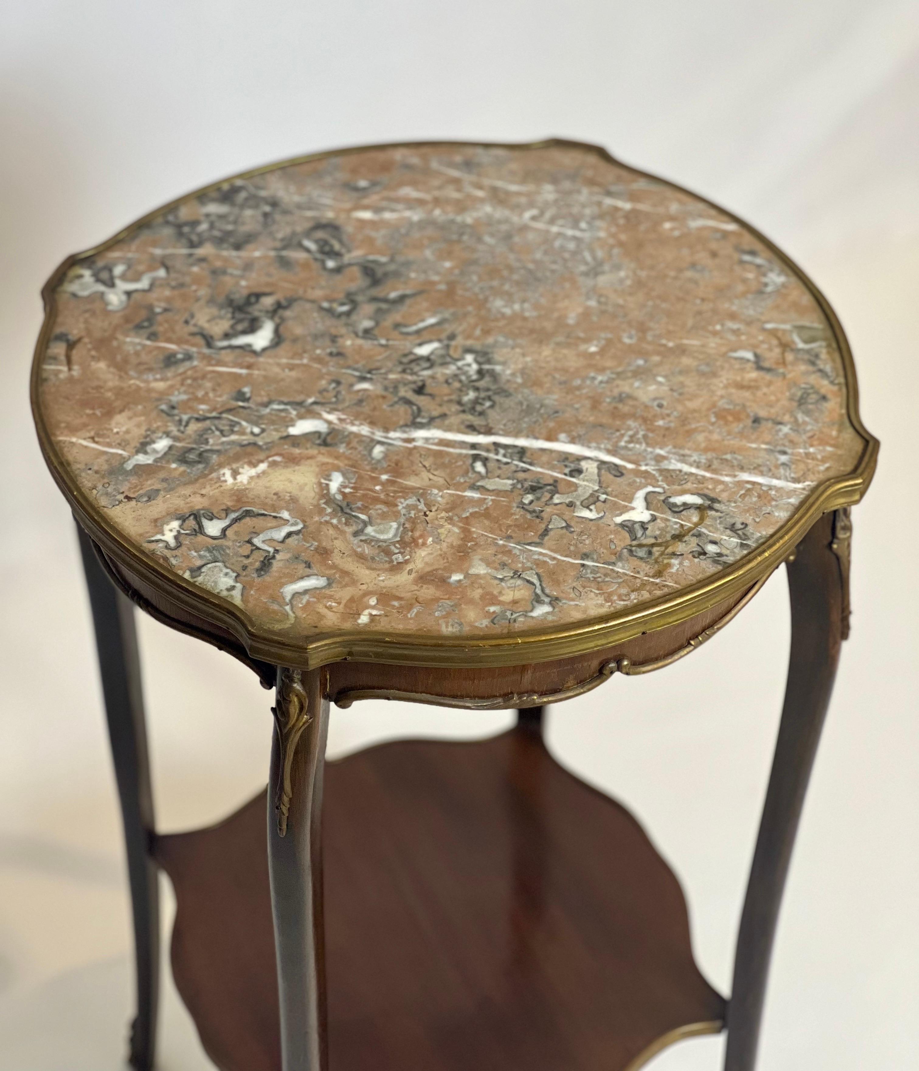 19th Century Antique French Marble Top Bronze Mounted Side Table For Sale