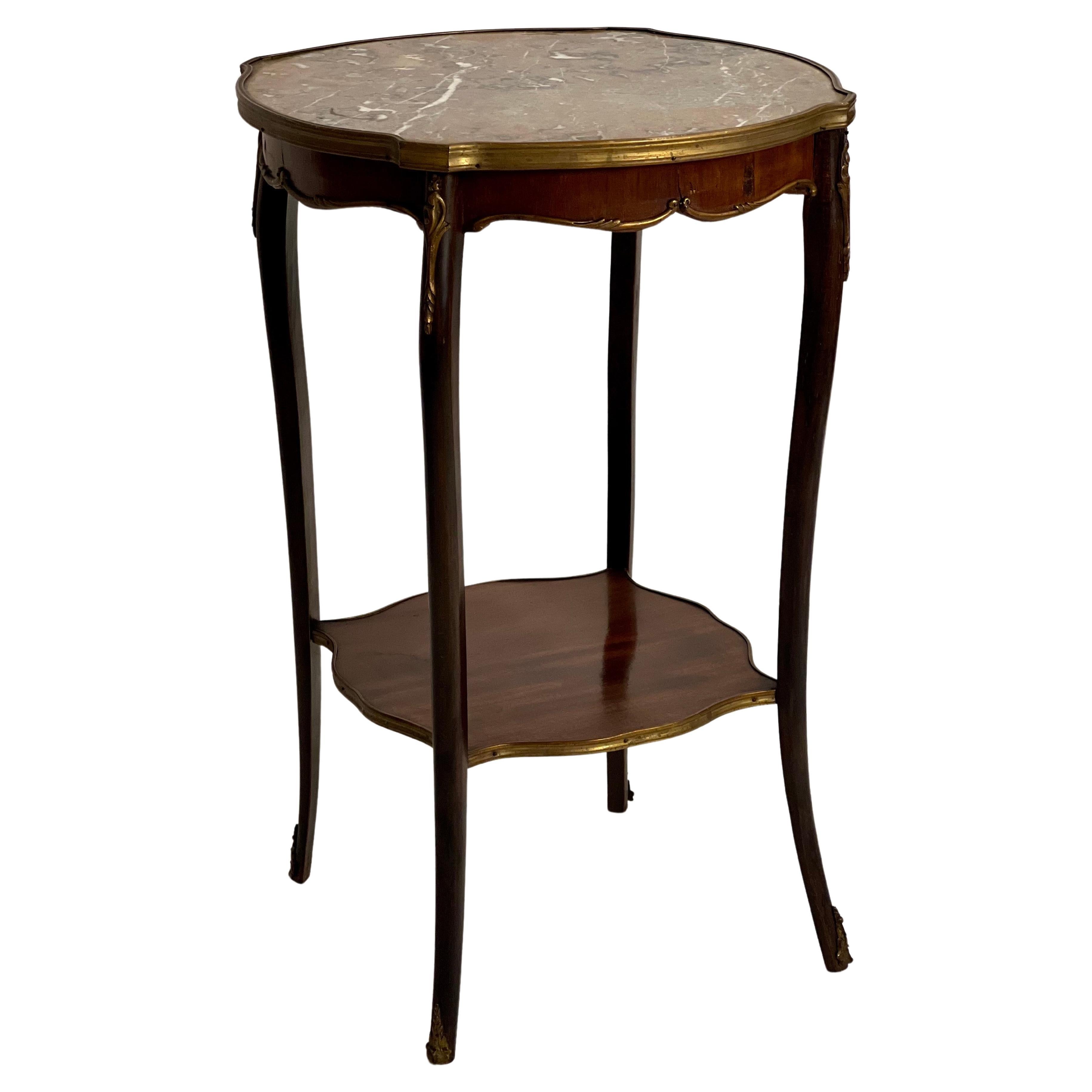 Antique French Marble Top Bronze Mounted Side Table For Sale