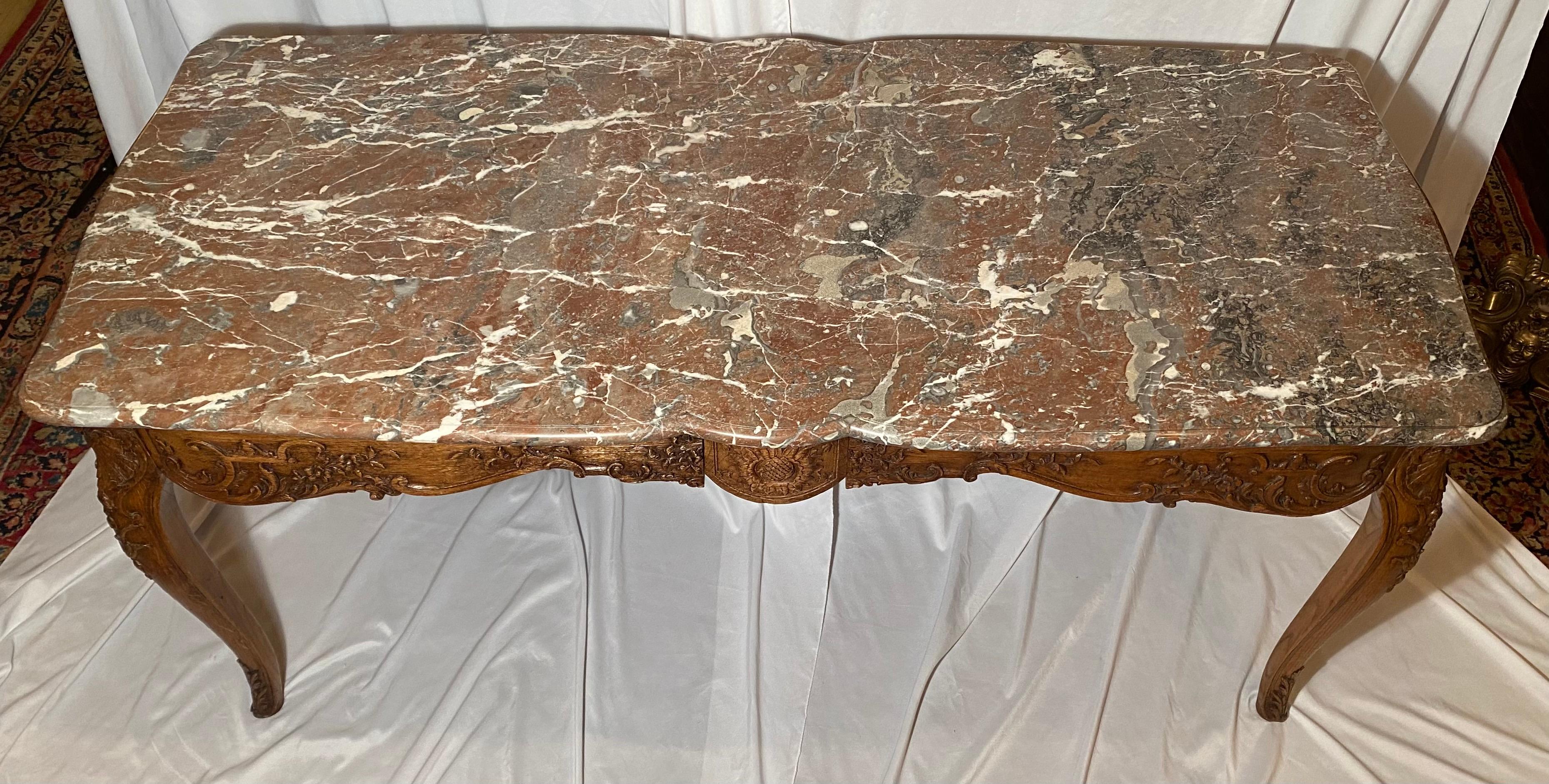 Antique French Marble-Top Carved Regency Center Table In Good Condition For Sale In New Orleans, LA