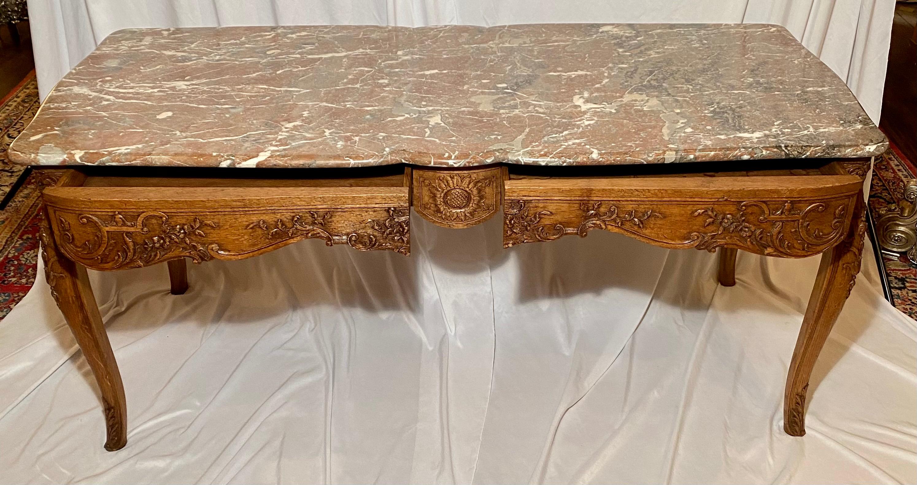 19th Century Antique French Marble-Top Carved Regency Center Table For Sale