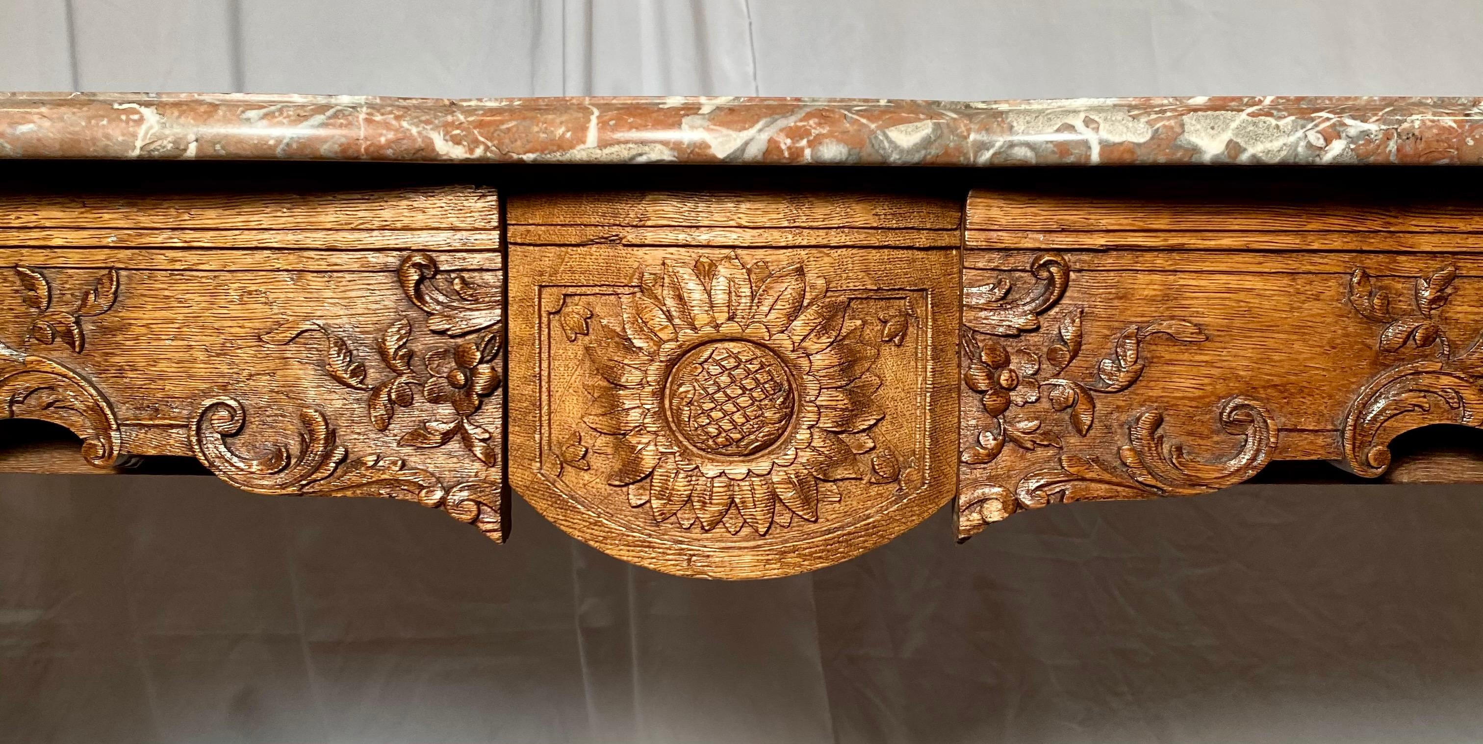 Walnut Antique French Marble-Top Carved Regency Center Table For Sale