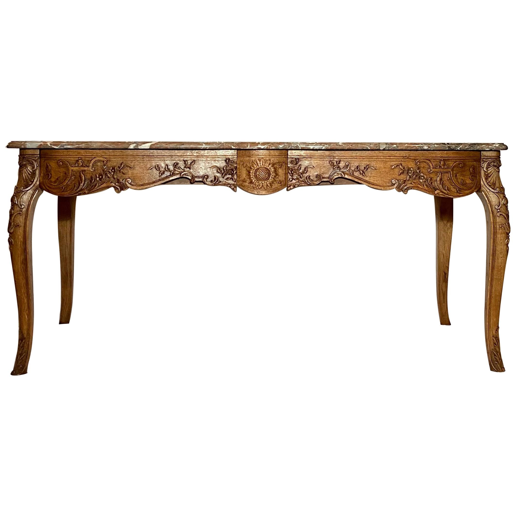 Antique French Marble-Top Carved Regency Center Table For Sale