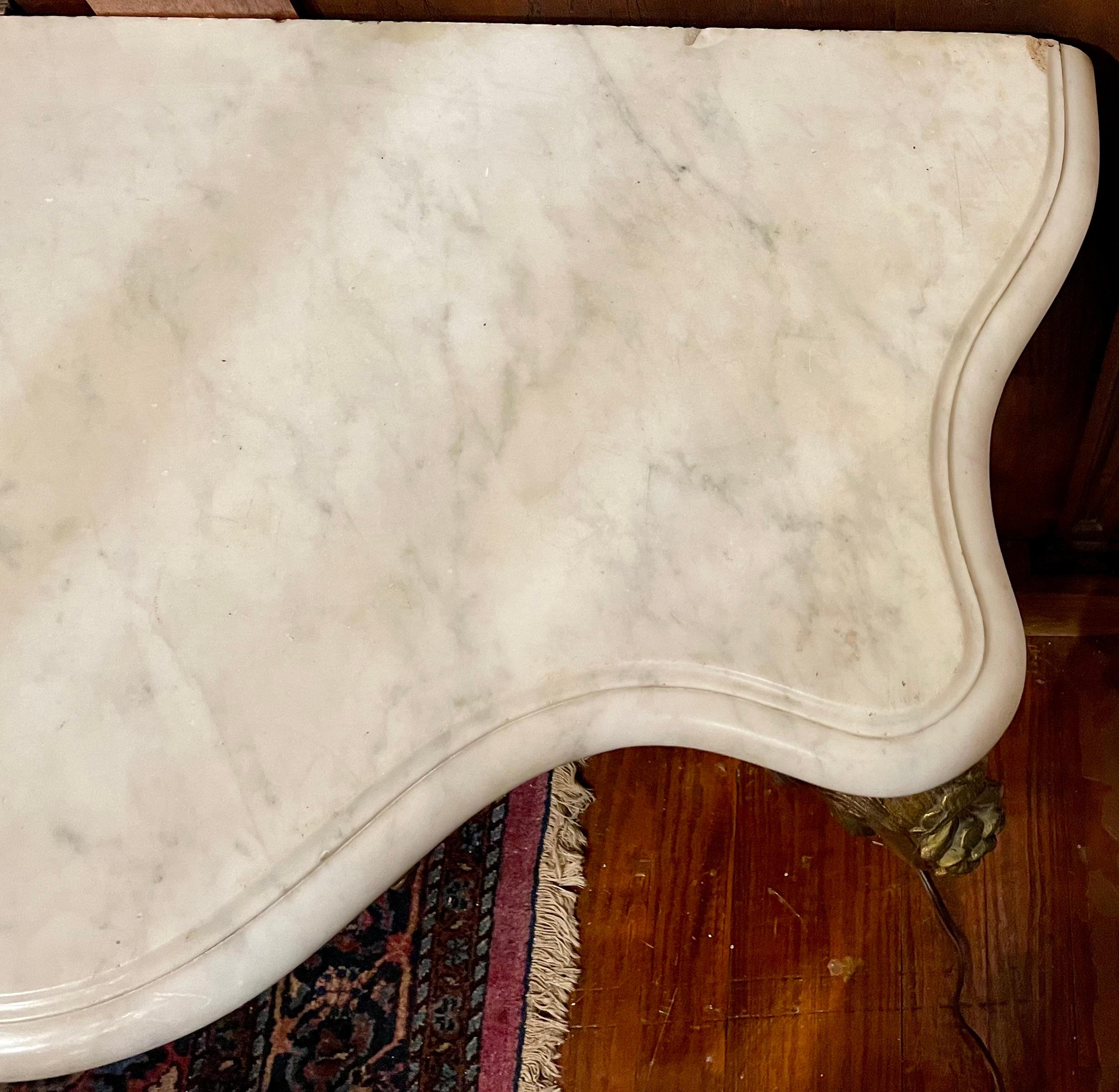 Antique French Marble Top Carved Wood with Gold Console Table, Circa 1875-1890. For Sale 2