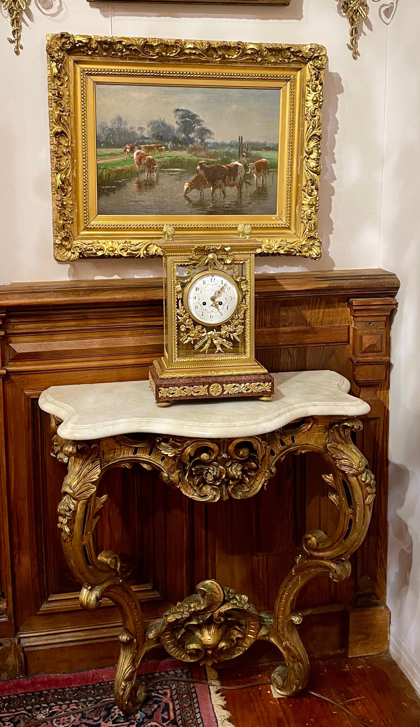 Antique French Marble Top Carved Wood with Gold Console Table, Circa 1875-1890. For Sale 5