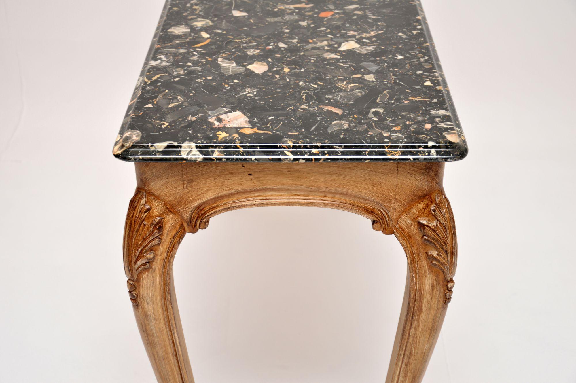 Limed Antique French Marble Top Console Table