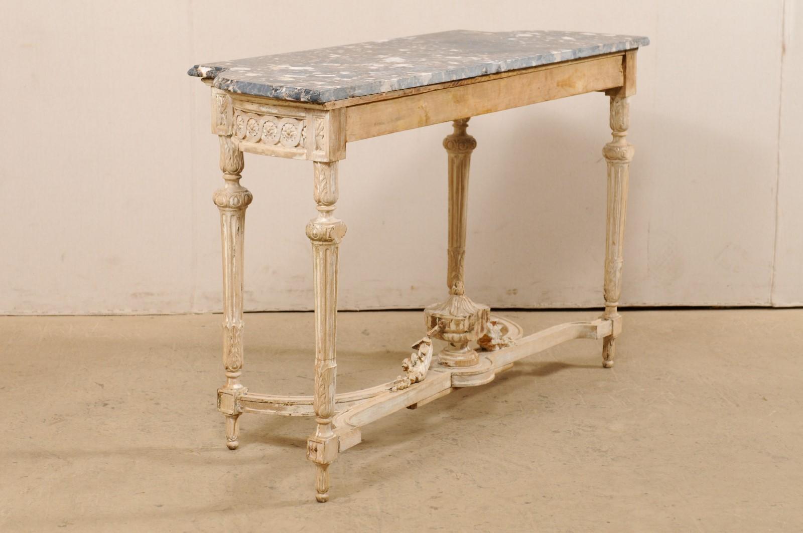 Antique French Marble-Top Console Table with Carved Urn & Foliage at Underside 6