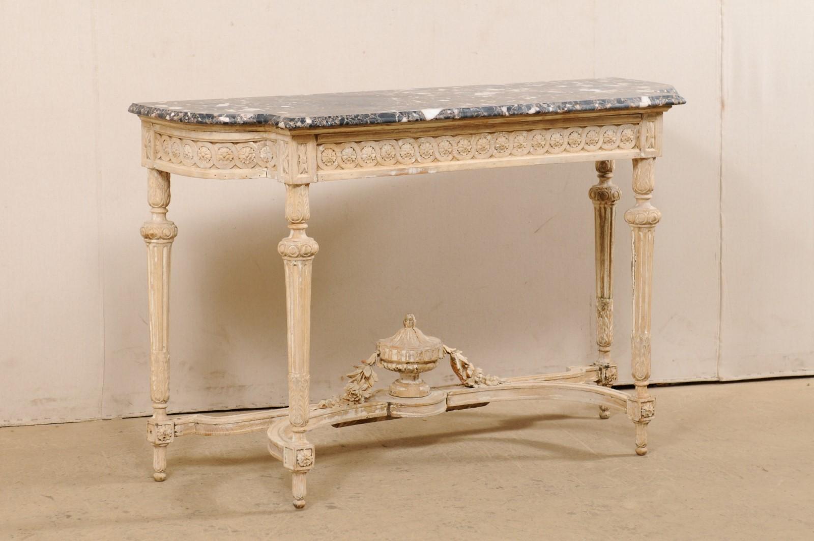 Antique French Marble-Top Console Table with Carved Urn & Foliage at Underside In Good Condition In Atlanta, GA