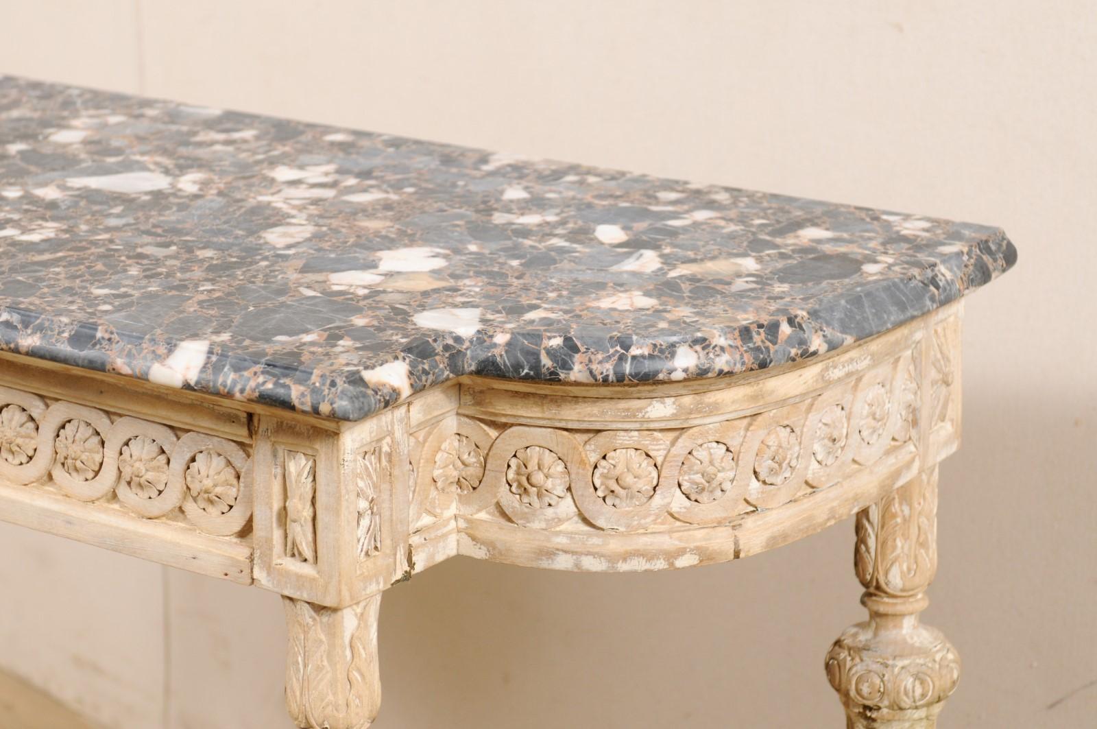 Antique French Marble-Top Console Table with Carved Urn & Foliage at Underside 1