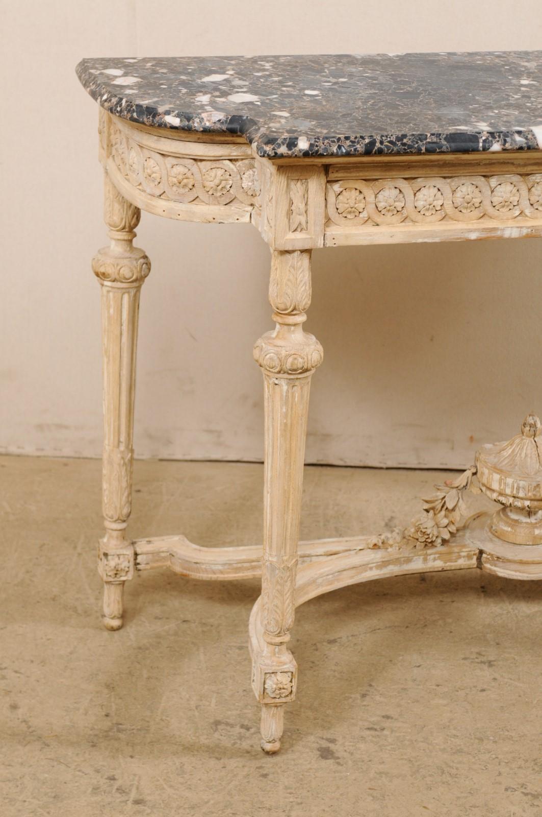 Antique French Marble-Top Console Table with Carved Urn & Foliage at Underside 4