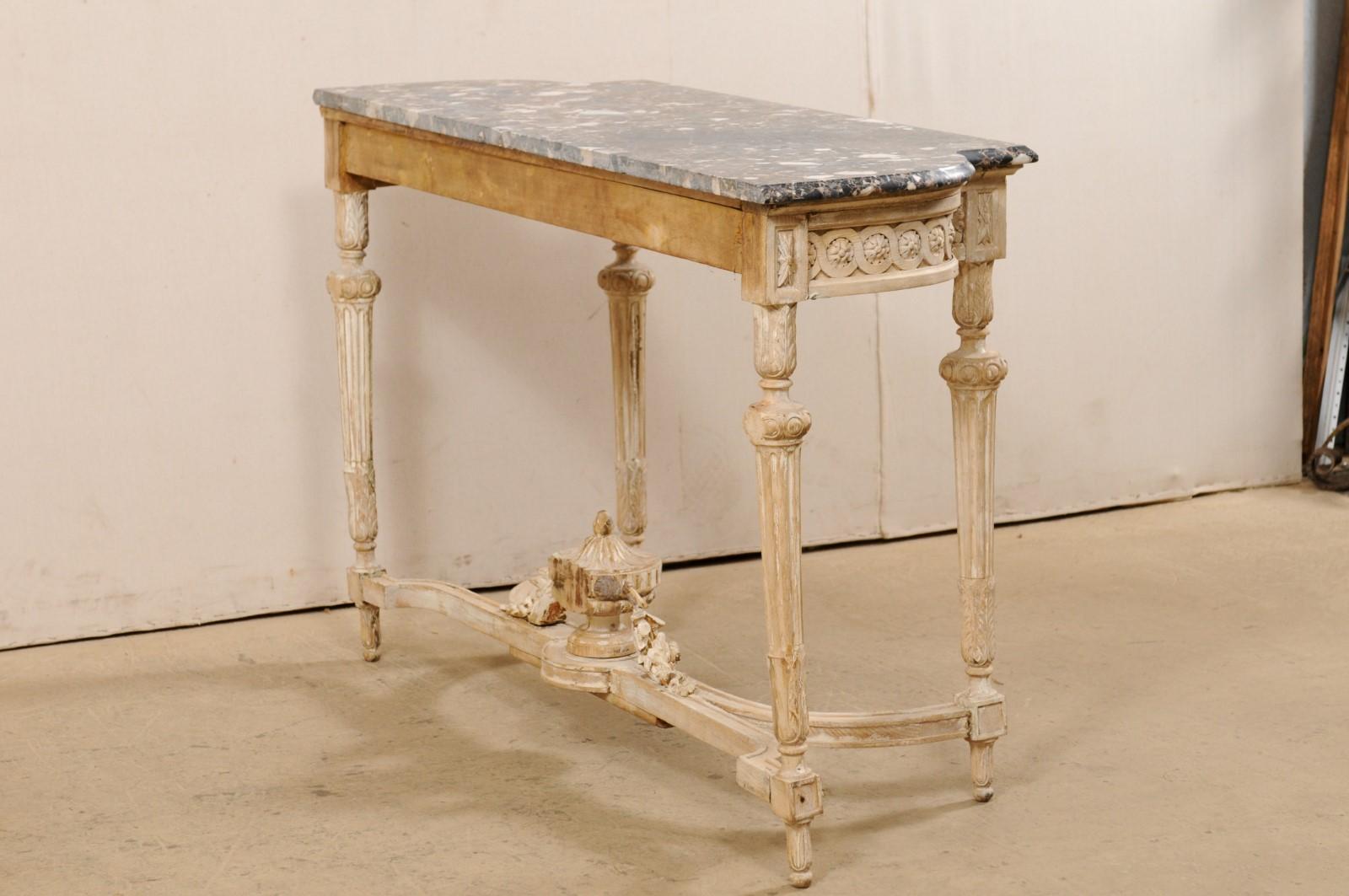 Antique French Marble-Top Console Table with Carved Urn & Foliage at Underside 5