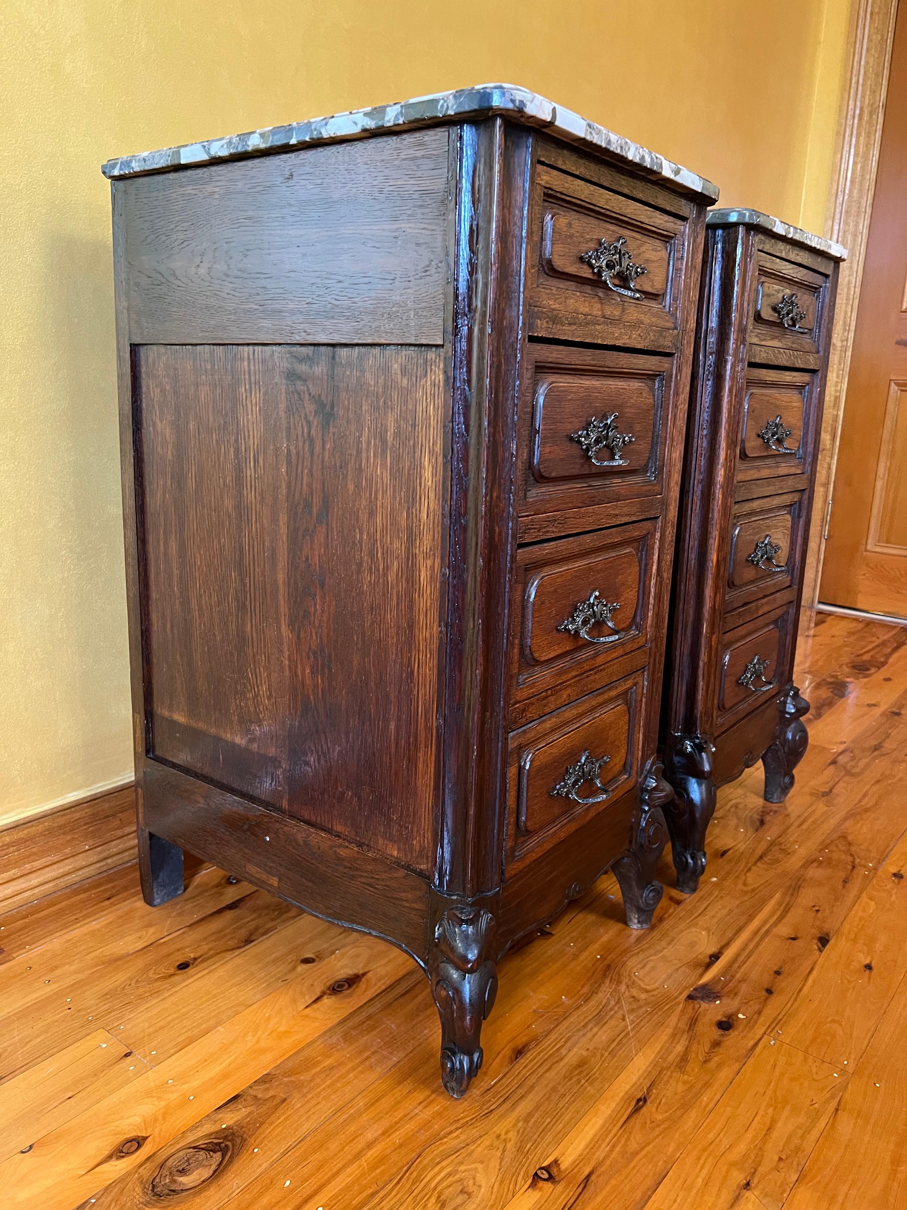 Antique French Marble Top Four Drawer Cupboards Tables In Good Condition For Sale In EDENSOR PARK, NSW