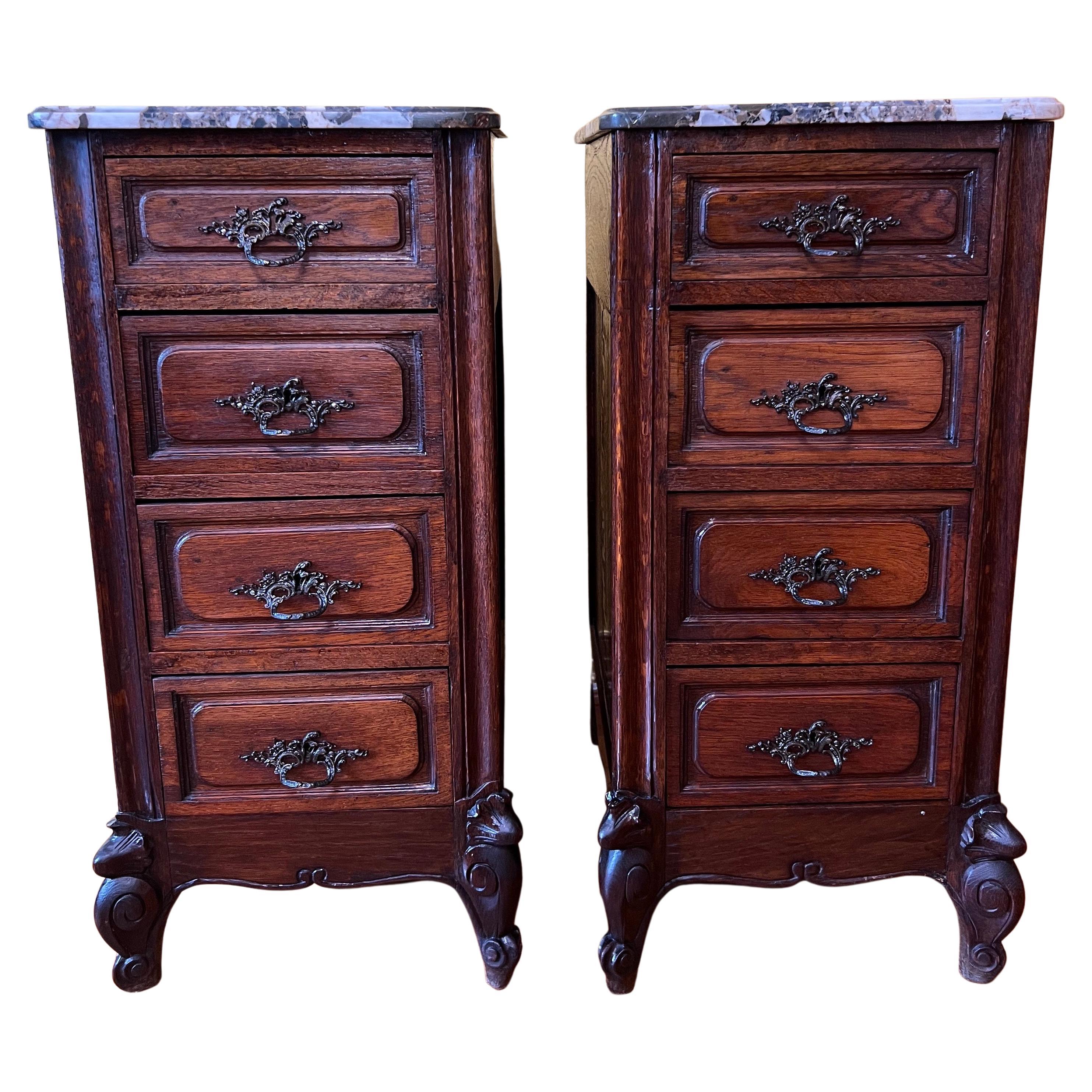 Antique French Marble Top Four Drawer Cupboards Tables For Sale