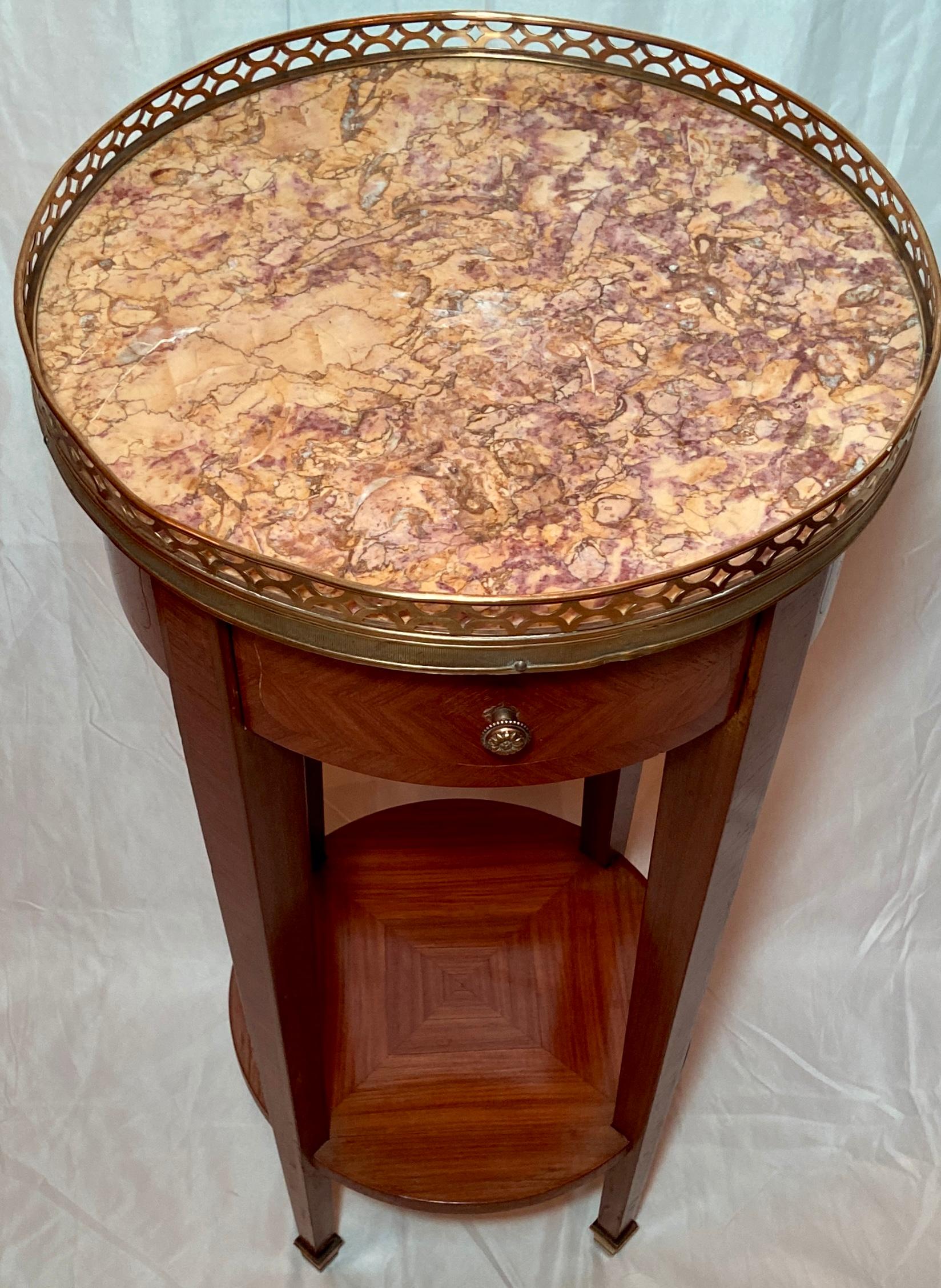 Antique French Marble-Top Galleried Bouillotte Table, Circa 1900.