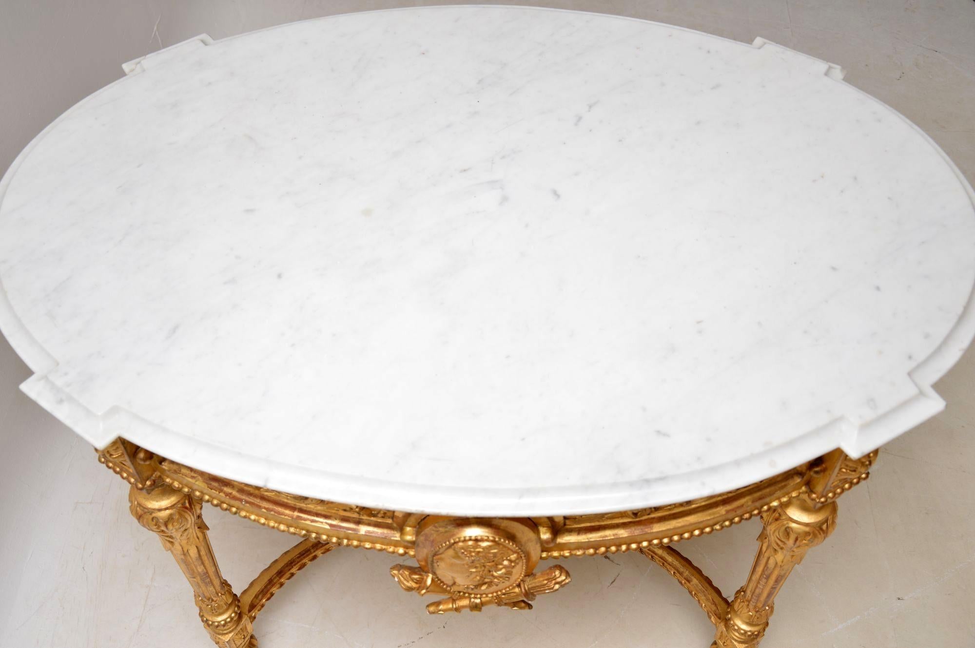 Antique French Marble Top Gilt Wood Centre Table 8