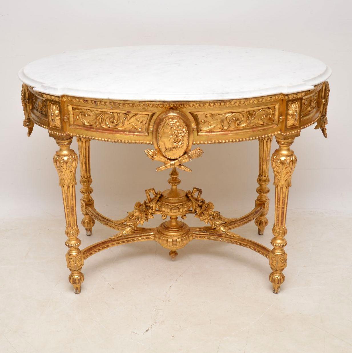 Antique French Marble Top Gilt Wood Centre Table In Fair Condition In London, GB