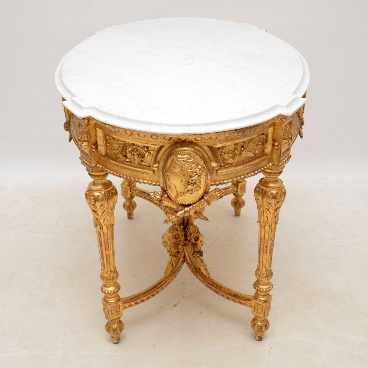 Antique French Marble Top Gilt Wood Centre Table 1