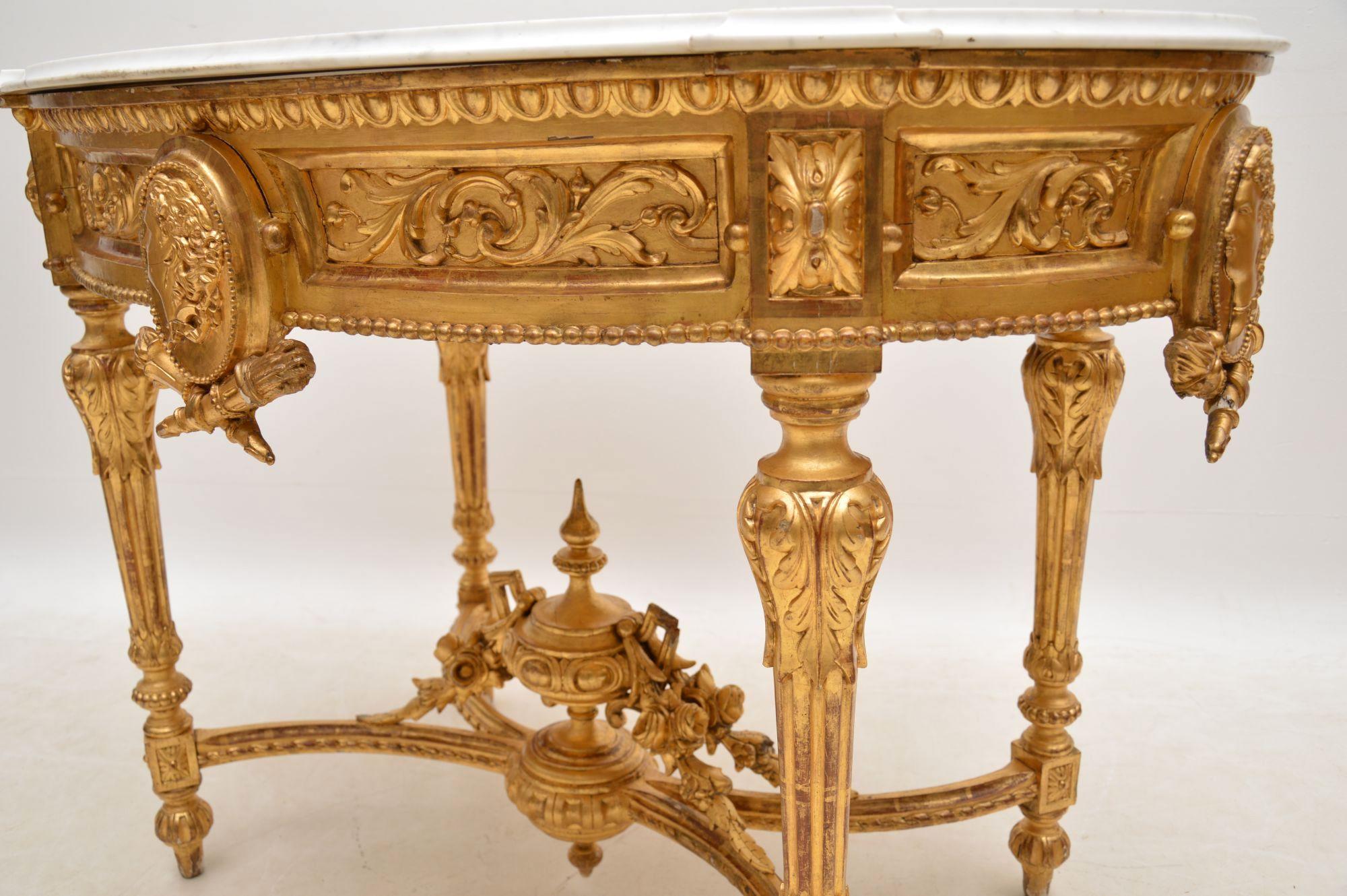 Antique French Marble Top Gilt Wood Centre Table 5