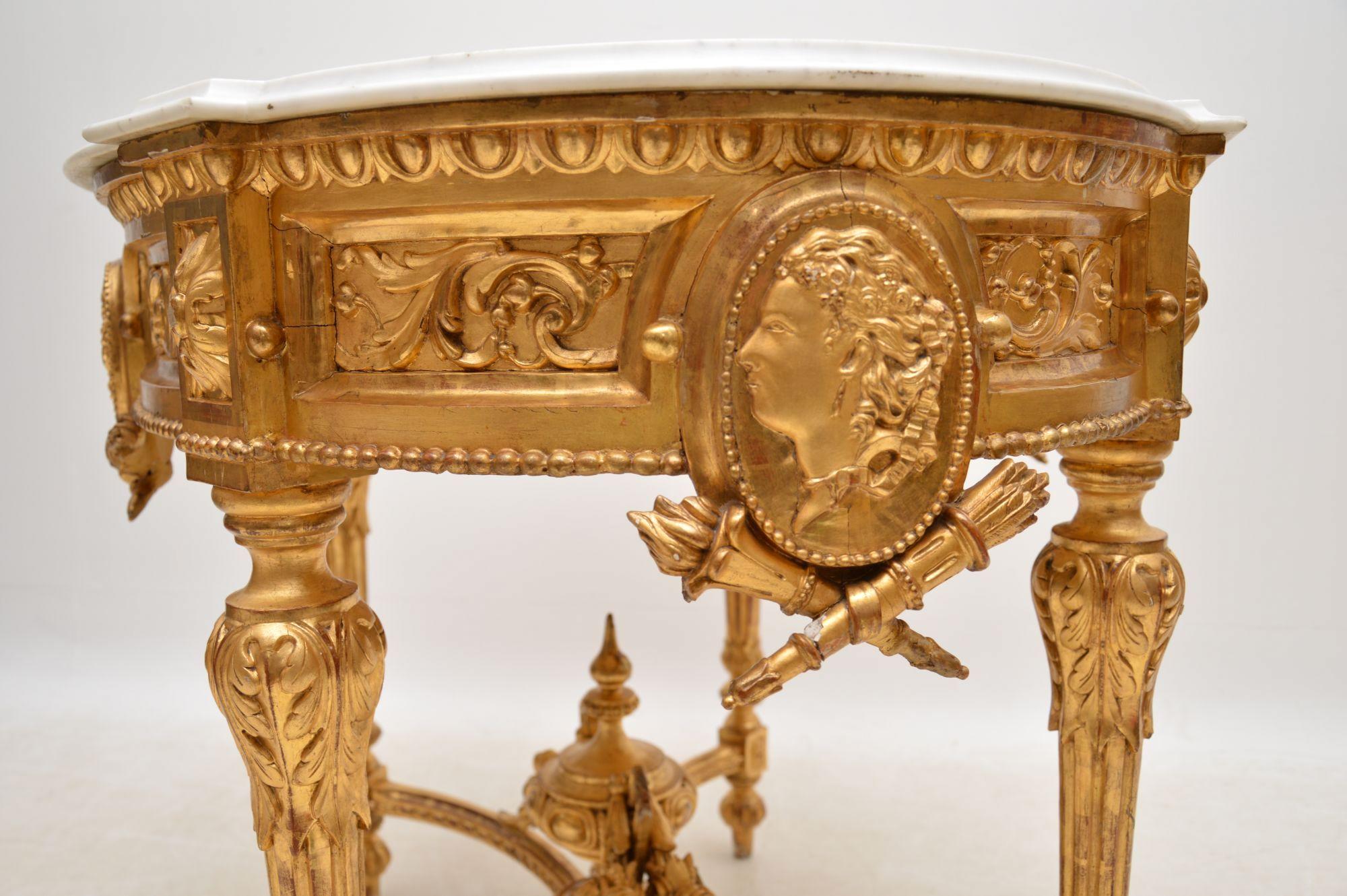 Antique French Marble Top Gilt Wood Centre Table 6