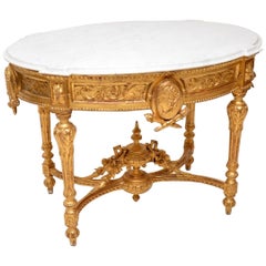 Antique French Marble Top Gilt Wood Centre Table