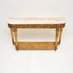 Antique French Marble Top Gilt Wood Console Table