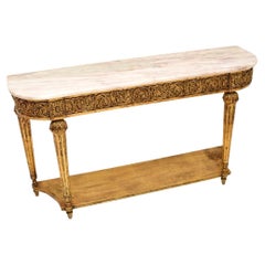 Ancienne table console française en bois doré à plateau de marbre