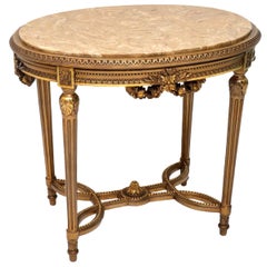 Antique French Marble Top Gilt Wood Table