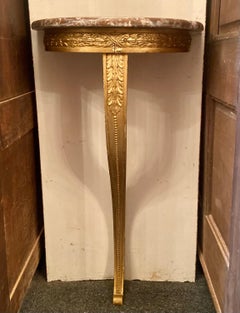 Antique French Marble Top Giltwood Demi-Lune Console and Pier Mirror, circa 1900