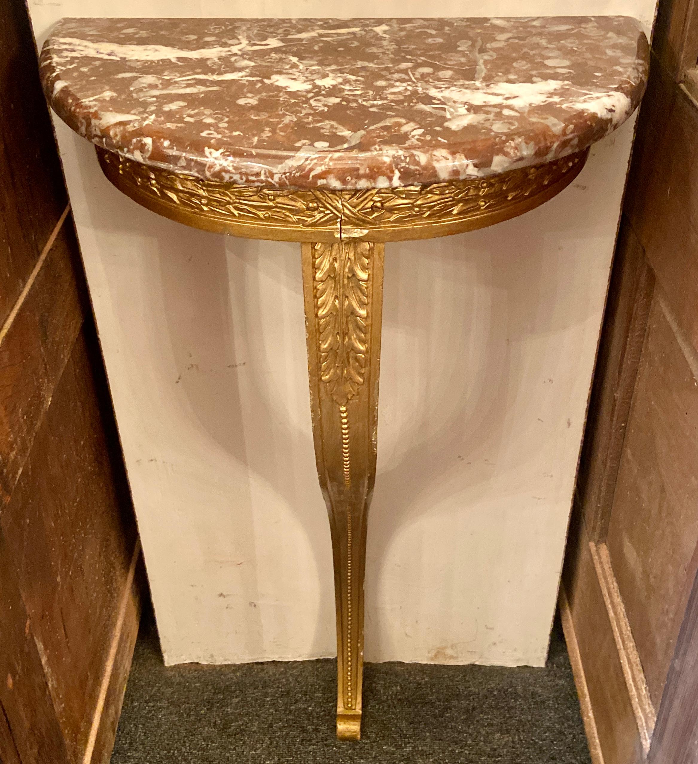Antique French Marble Top Giltwood Demi-Lune Console and Pier Mirror, circa 1900 In Good Condition In New Orleans, LA