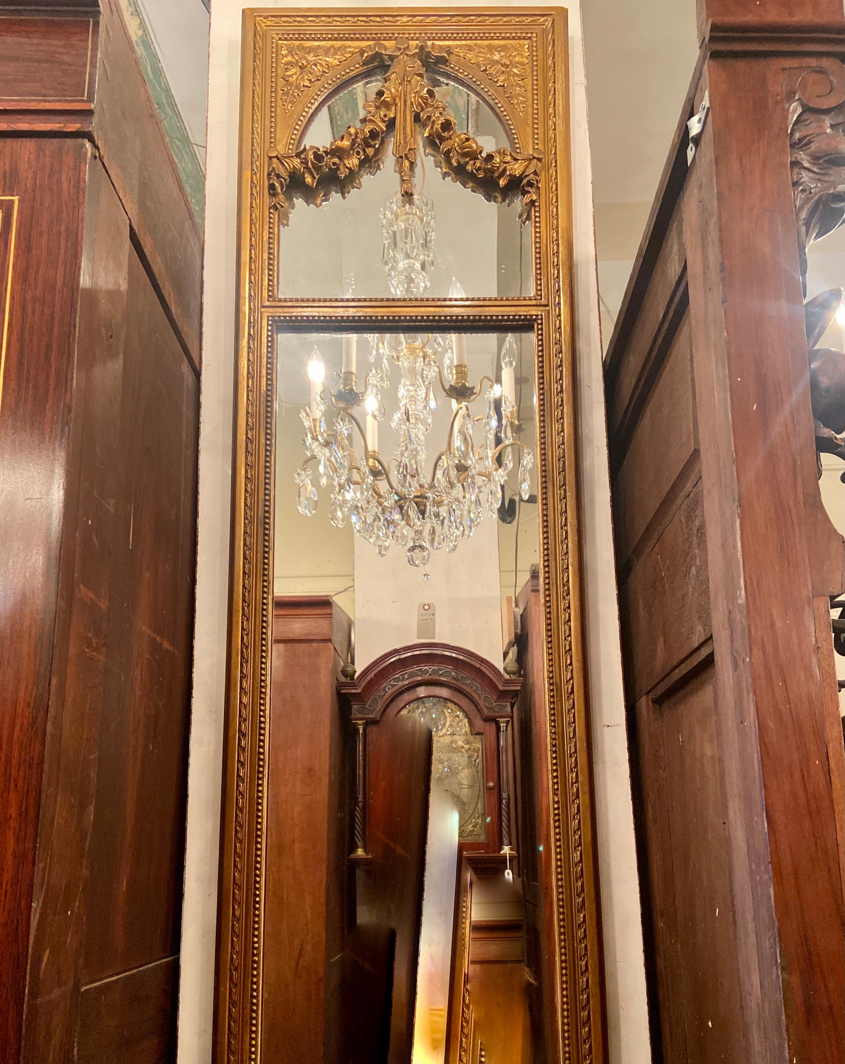 Antique French Marble Top Giltwood Demi-Lune Console and Pier Mirror, circa 1900 1
