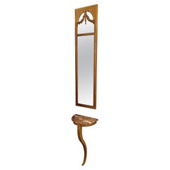 Antique French Marble Top Giltwood Demi-Lune Console and Pier Mirror, circa 1900